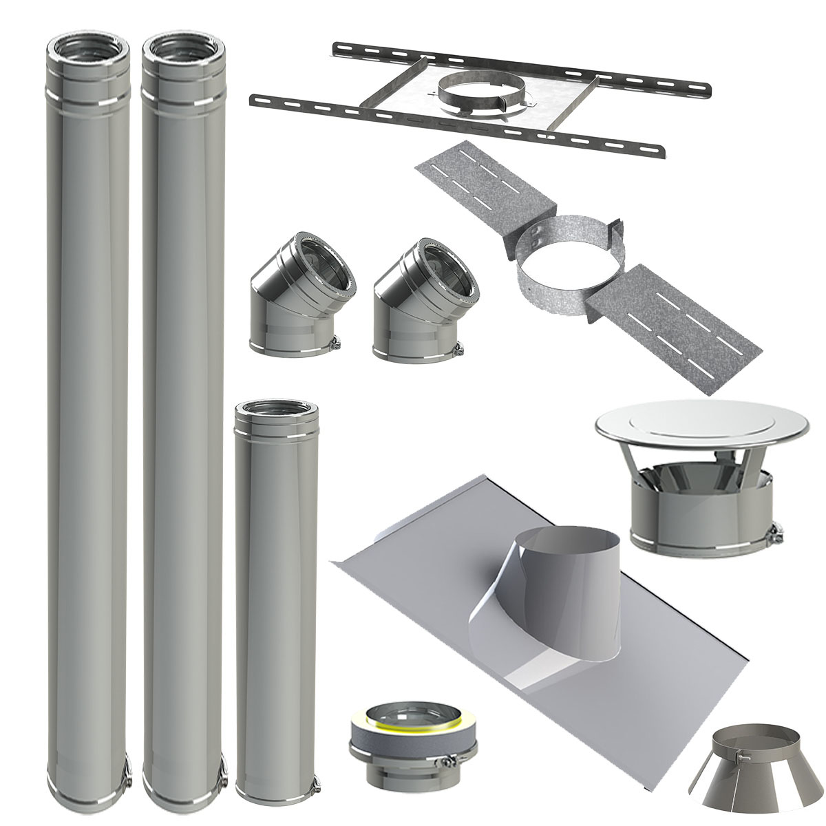 STC-CHAUFFAGE, votre spécialiste fumisterie : accessoires pour poêles et  cheminées - catalogue - référence KIT19 - KIT CONDUIT COUDÉ A 45° INOX  ISOLÉ ⌀150/200 POÊLE A BOIS