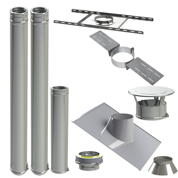 KIT CONDUIT DROIT   INOX  ISOLEE  150/200 P/POELE A BOIS