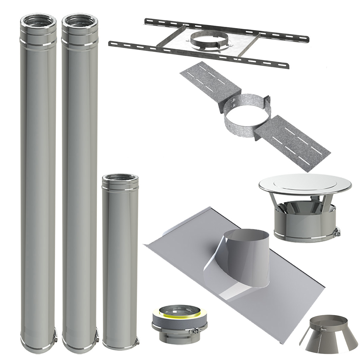 KIT CONDUIT DE CHEMINEE PAR L'EXTERIEUR Diamètre intérieur 80 Finition Inox  Hauteur du conduit 3 m