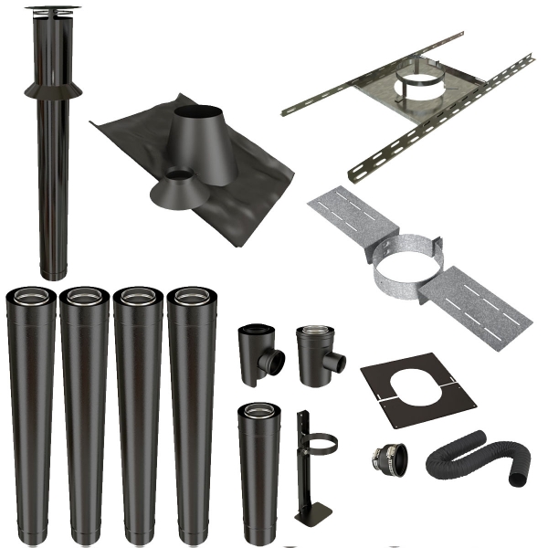 KIT CONDUIT   VERTICAL  DROIT  CONCENTRIQUE  NOIR 80/125 SOLIN 30/45°