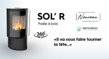 POELE A BOIS SOL'R ACIER NOIR  PIVOTANT 360° 7 KW MORVAN