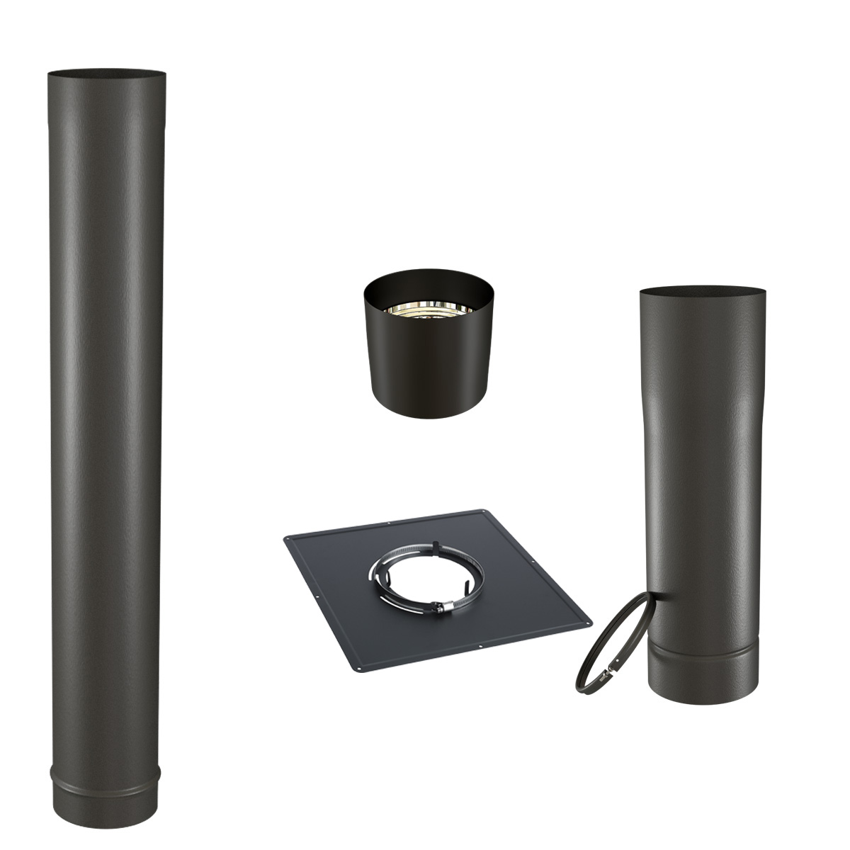 Kit raccordement télescopique + anti-bistre Ecoten Email Noir Mat dessus de  poêle sur conduit existant plafond - hauteur de 108 cm à 188 cm